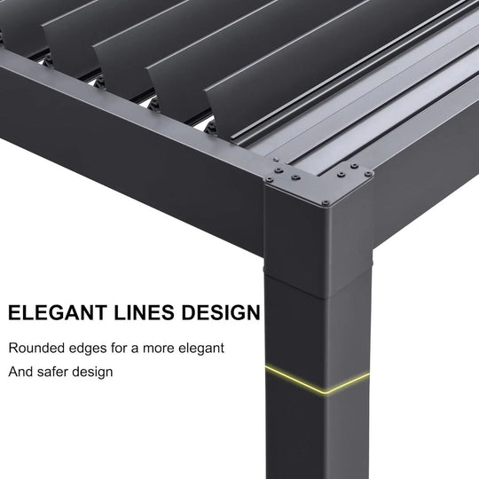 Solar Louvered Pergola with LED String Lights Aluminum Outdoor Pergola with Adjustable Roof for Patio Garden