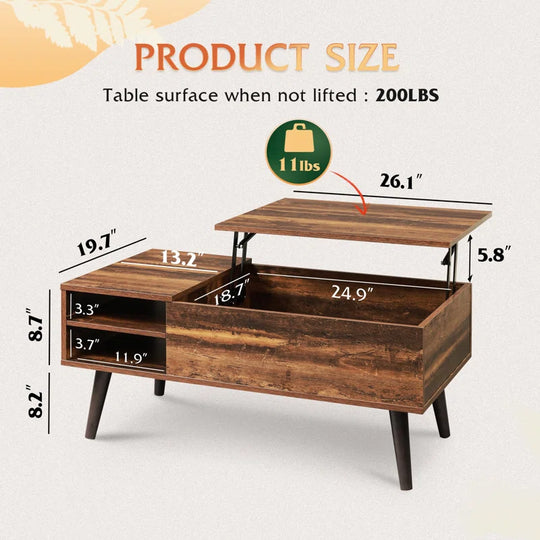Aravis Lift Top Coffee Table with Storage for Living Room,With Adjustable Shelf, Wood