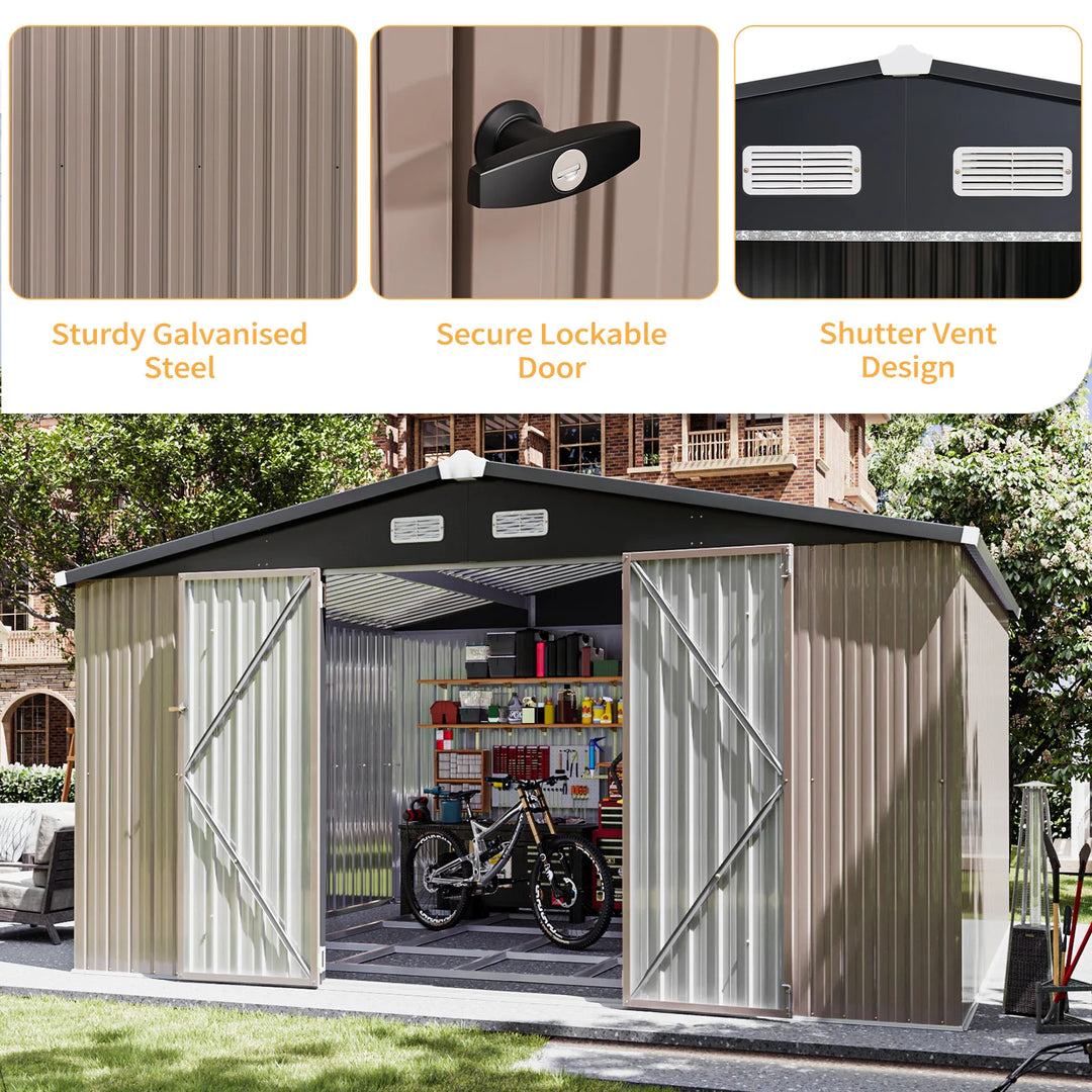 Outdoor Metal Storage Shed with Subfloor Channels ,Lockable Door, Vents for Patio