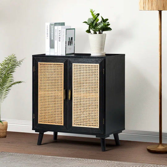 Emily 31'' Tall 2 - Rattan Door Accent Cabinet with Solid Wood Legs