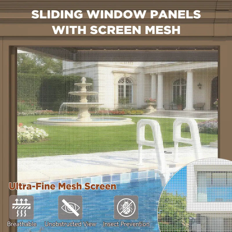 Outdoor Hardtop Sunroom Gazebo with Double Roof & Sliding Doors, All-Season Aluminum Outdoor Pergola, PE Screens&Lockable Design