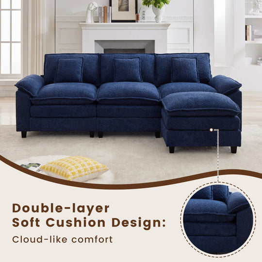 Modular Chenille Sectional Sofa with Ottomans, Deep Seat, Wide Padded Armrests, 2-Seat / 3-Seat / 4-Seat Options