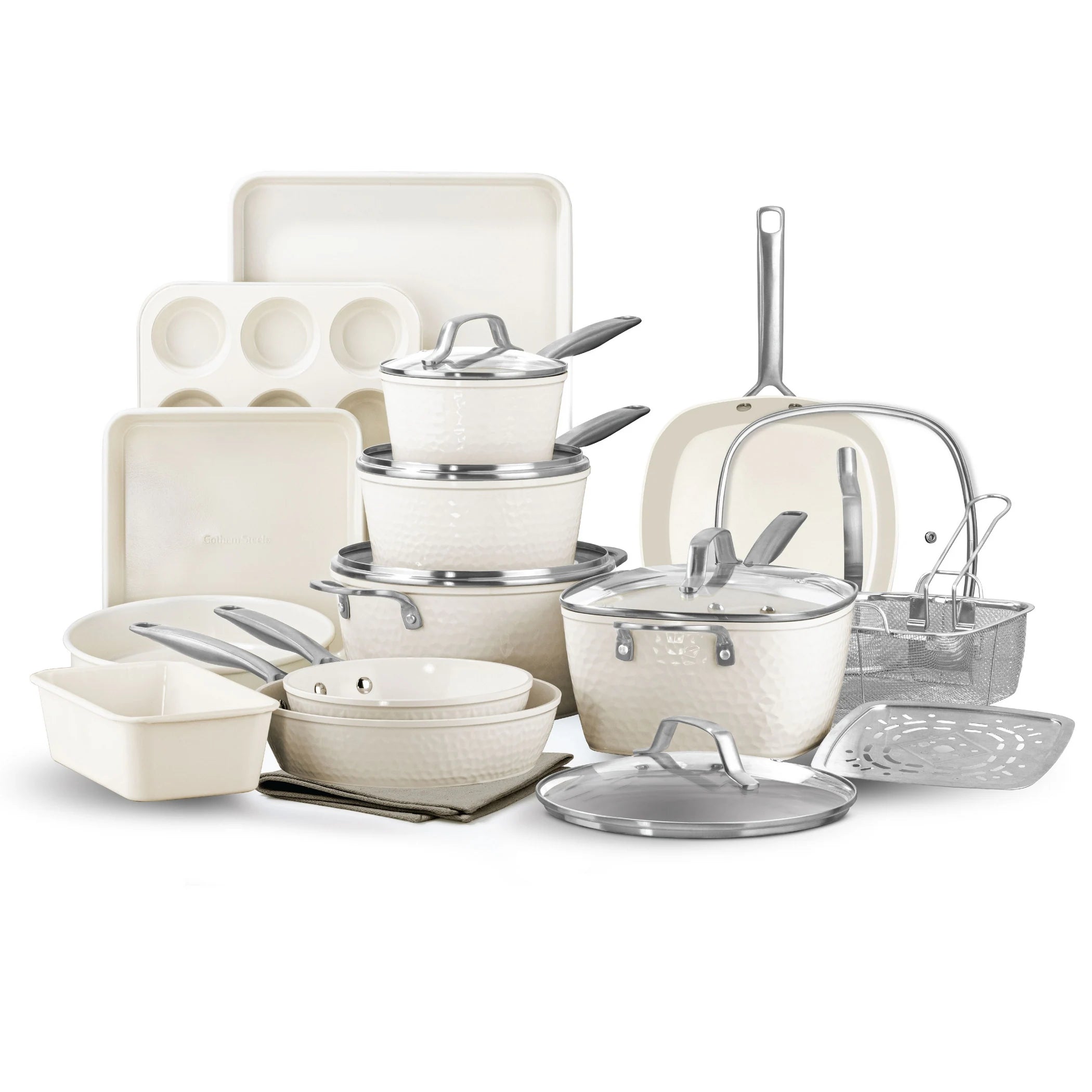 Pro Hammered 20 Piece Ceramic Nonstick Induction Cookware and Bakeware Pots and Pans Set