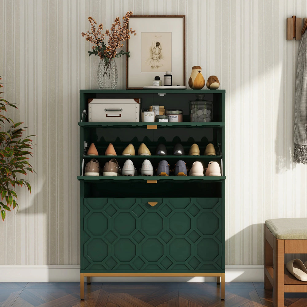 Shoe Organizer 24 Pairs Wood Shoe Storage Cabinet with Drawers