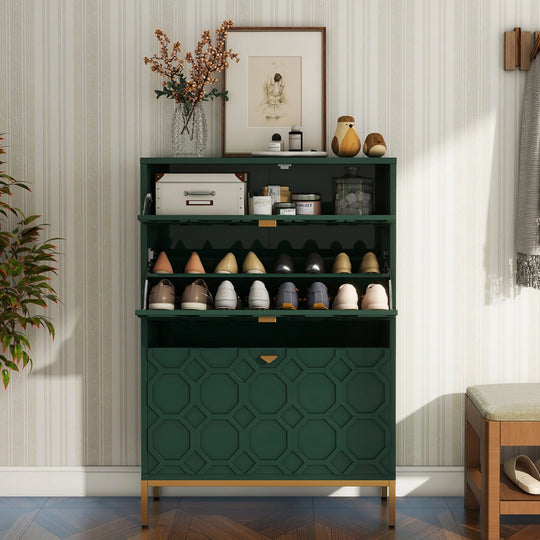 Shoe Organizer 24 Pairs Wood Shoe Storage Cabinet with Drawers