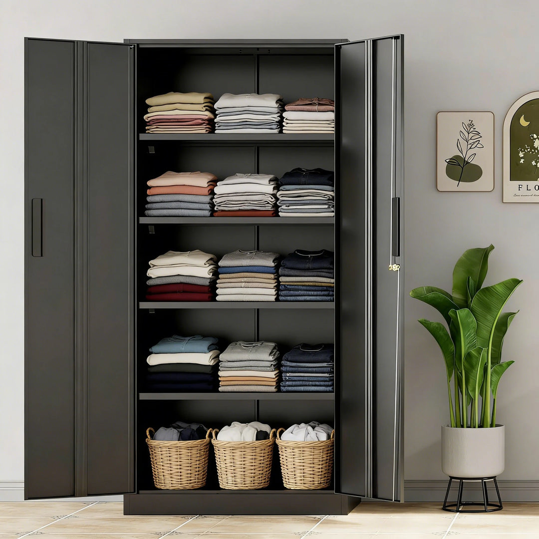 63''-72'' H Large-Capacity Lockable Closet Garage Storage Work Cabinet with Locking Doors and Adjustable Shelves
