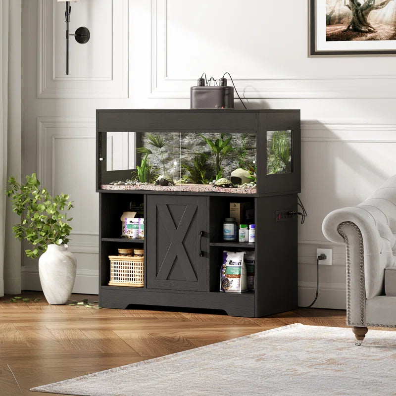 Reptile Tank with Stand, Terrarium Tank with Storage Cabinet, for Lizards, Skinks, Snakes, Sliding Acrylic Doors, Mesh Top, Built-In Power Outlet Px02Rtw