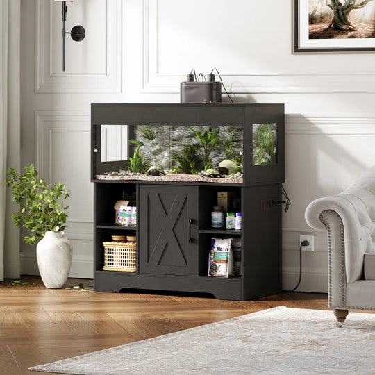 Reptile Tank with Stand, Terrarium Tank with Storage Cabinet, for Lizards, Skinks, Snakes, Sliding Acrylic Doors, Mesh Top, Built-In Power Outlet Px02Rtw