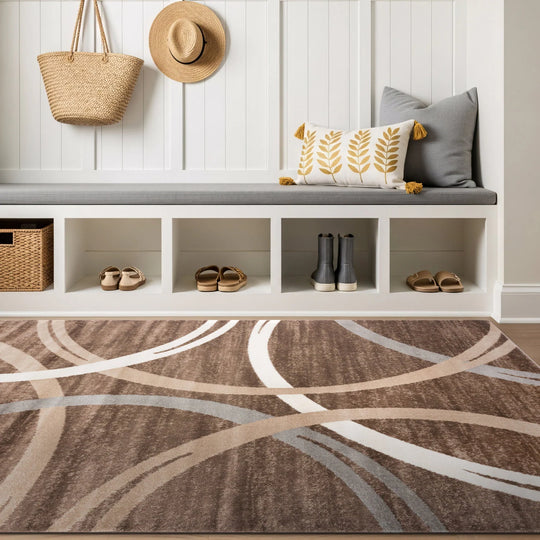 Contemporary Abstract Circles Design Area Rug
