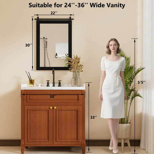 Farmhouse Barn Door Solid Wood Frame Bathroom Vanity Wall Mirror