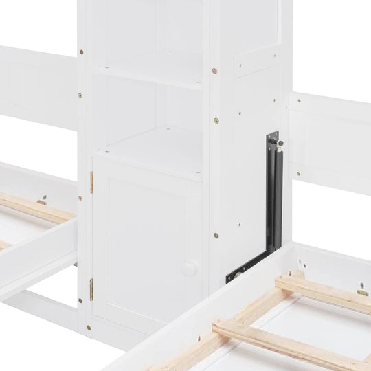 Dual Twin Size Wall Murphy Beds with Cabinets and Shelves, Space-Saving Design