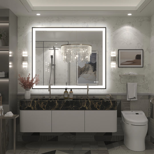 Extra Large Black Frame LED Bathroom Vanity Mirror with 3 Years Warranty and UL Certified