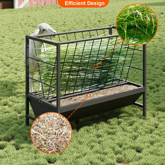 45-Gallon Heavy-Duty Pasture Hay & Grain Feeder with 24 Gallon Feed Pan, Livestock Feeding Trough Quick to Assemble, Feeding Goats, Calves, Cow, Horse for Farms