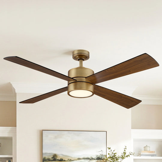 52" Antique Brass Plywood 4-Blade Indoor Ceiling Fan with Light and Remote