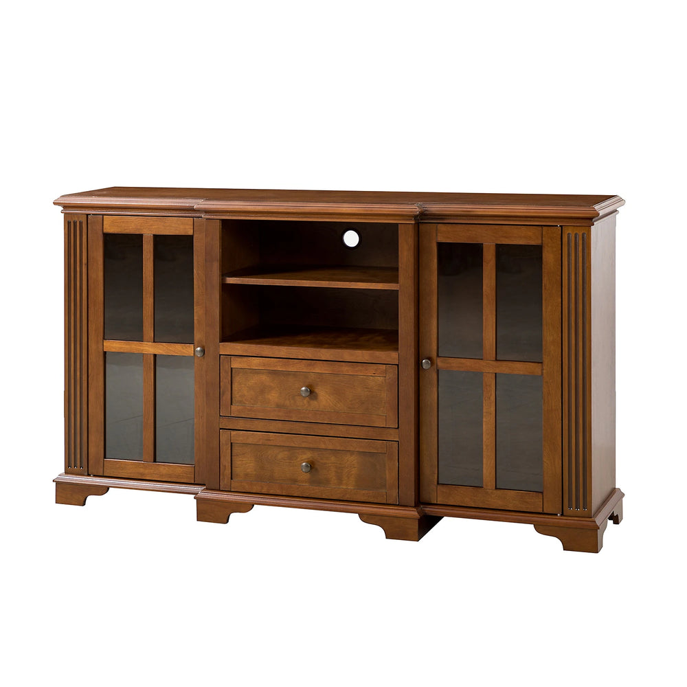 Dietrich Rustic Multifunctional Wooden TV Stand with Shelf and 2 Drawers and Sturdy Legs by