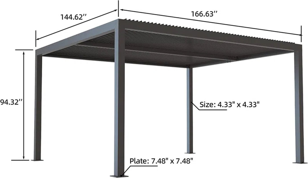 Led Louvered Pergola Full Aluminum Frame and Adjustable Roof Integrated Strip Lights for Outdoor Patio Gray Hardtop Gazebo Pergola