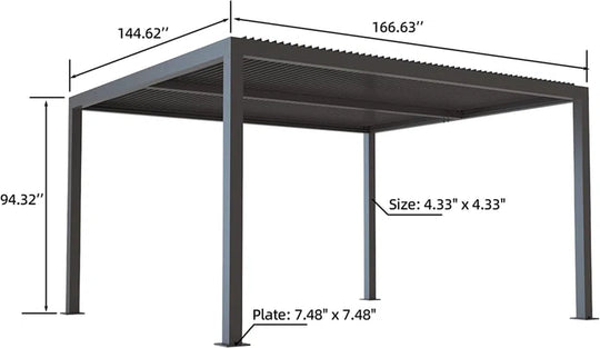 Led Louvered Pergola Full Aluminum Frame and Adjustable Roof Integrated Strip Lights for Outdoor Patio Gray Hardtop Gazebo Pergola