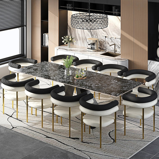Minimalism Extendable Rectangular Sintered Stone Double Pedestal Dining Table Seat for 8-12 - 110.24"