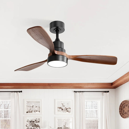Sofucor 42"/48"/ 52"/60"Noiseless Walnut Wood Ceiling Fan with Remote Control, Integrated Light Optional
