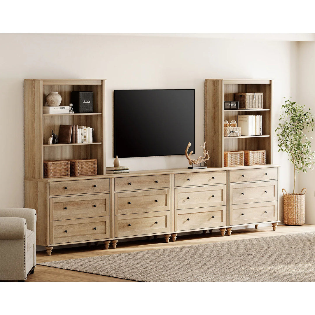 Entertainment Center with Bookshelves for Tvs up to 75", Oak