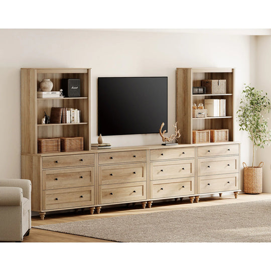 Entertainment Center with Bookshelves for Tvs up to 75", Oak