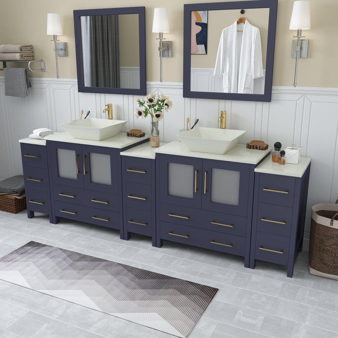 96-Inch Double Sink Bathroom Vanity Set with Engineered Marble Top and Free Mirror - 96 X 18.5 X 36 Inches