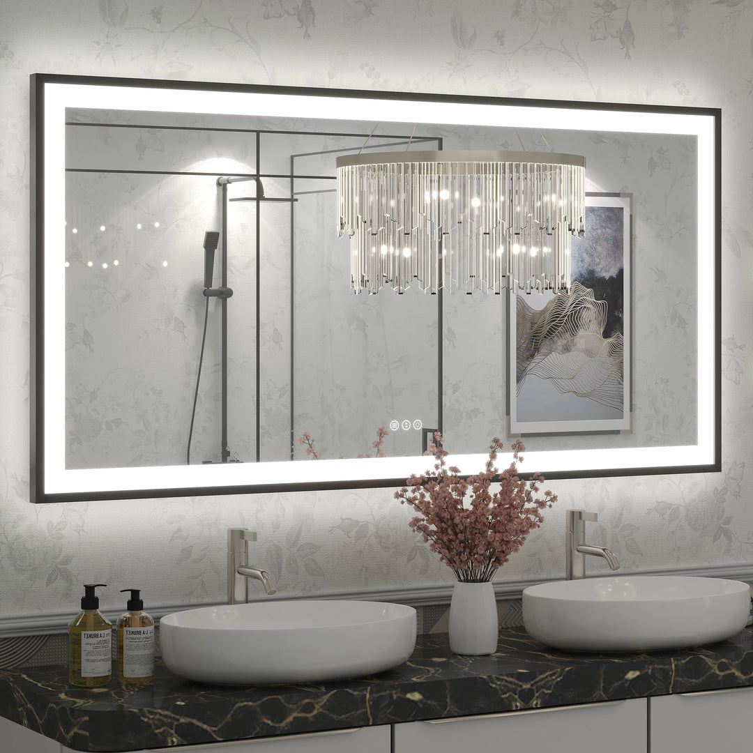 Extra Large Black Frame LED Bathroom Vanity Mirror with 3 Years Warranty and UL Certified