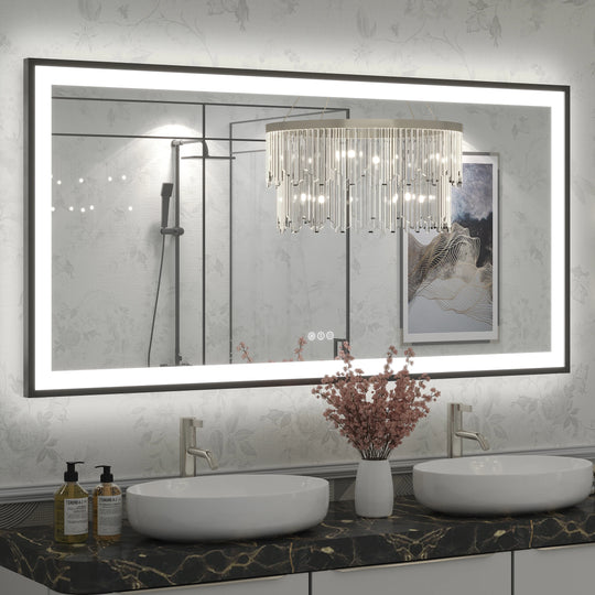 Extra Large Black Frame LED Bathroom Vanity Mirror with 3 Years Warranty and UL Certified