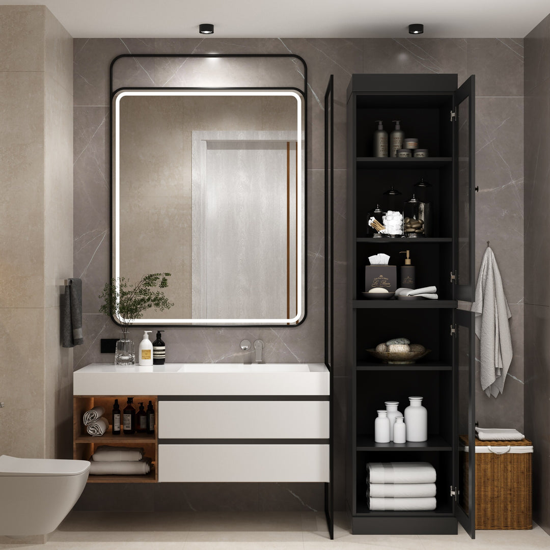 100% Solid Wood Bathroom Storage Cabinet, Adjustable Shelves, 16.5" Wide, 35.75" Tall