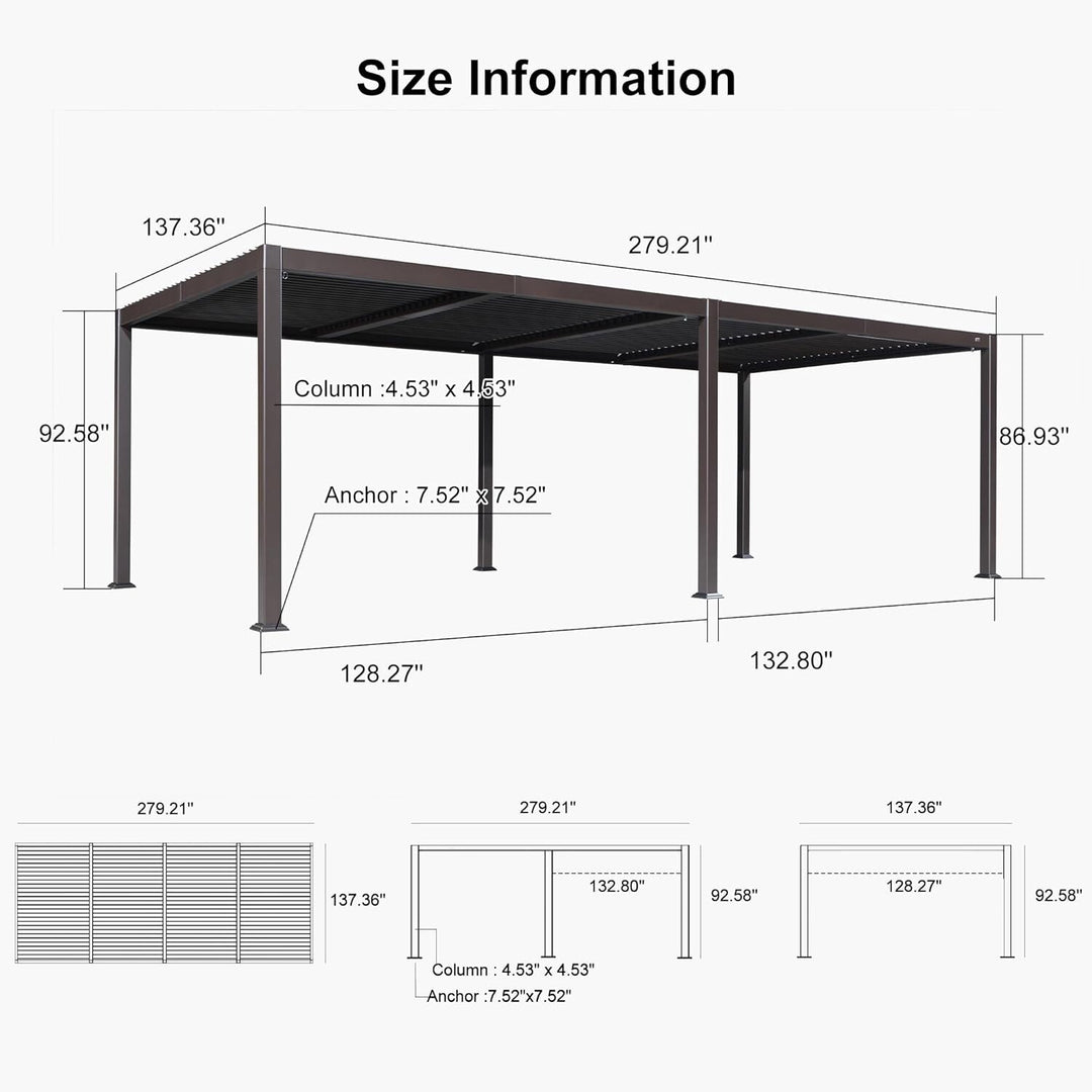 Bronze Louvered Pergola Sun Shade Shelter with Adjustable Metal Roof for Patio Hardtop Pergola