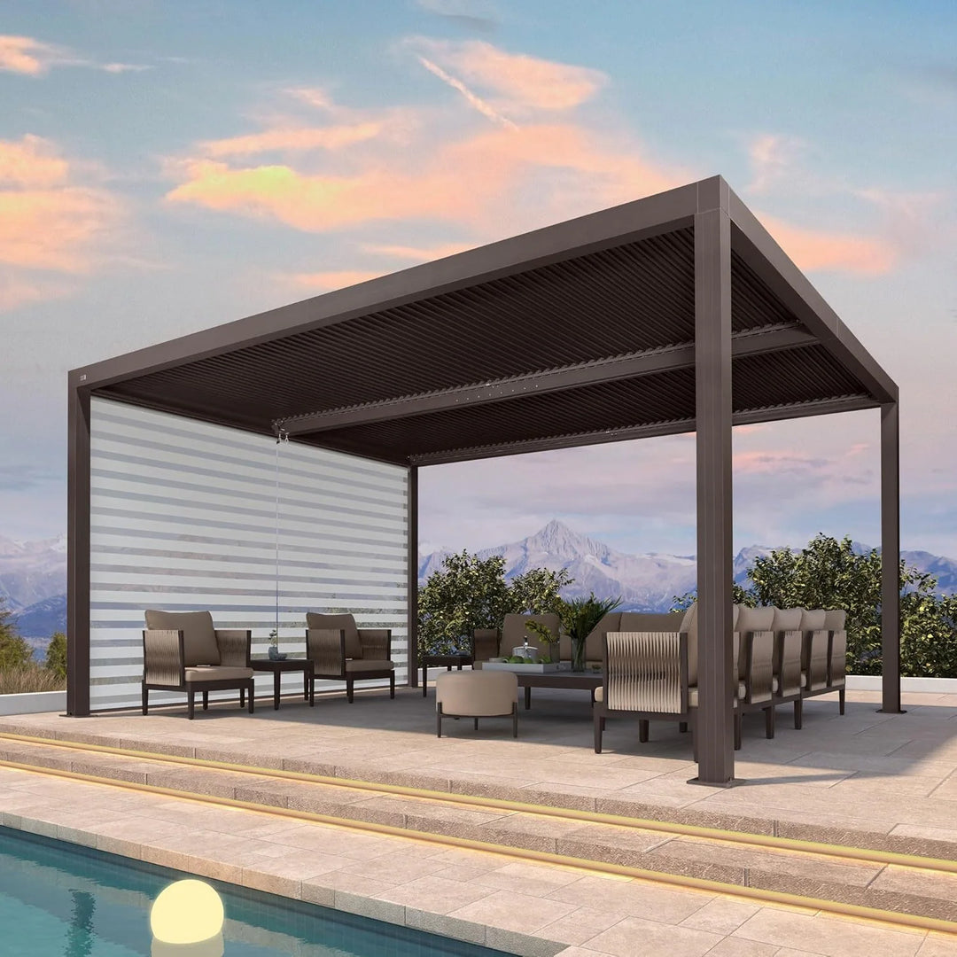 Bronze Louvered Pergola with Adjustable Roof for Deck Backyard Garden Hardtop Gazebo