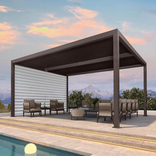 Bronze Louvered Pergola with Adjustable Roof for Deck Backyard Garden Hardtop Gazebo