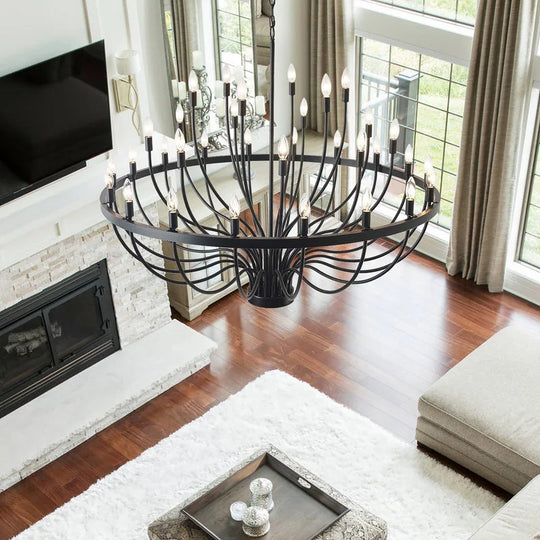 Modern Farmhouse Candle Chandelier Black Large Wagon Wheel Chandeliers