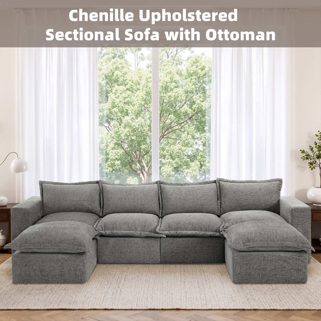 Chenille No Assembly Modular Sectional Sofa Cloud Couch with Ottoman