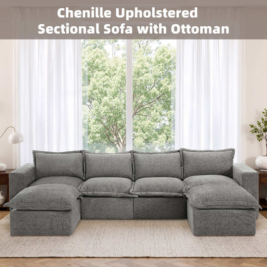 Chenille No Assembly Modular Sectional Sofa Cloud Couch with Ottoman
