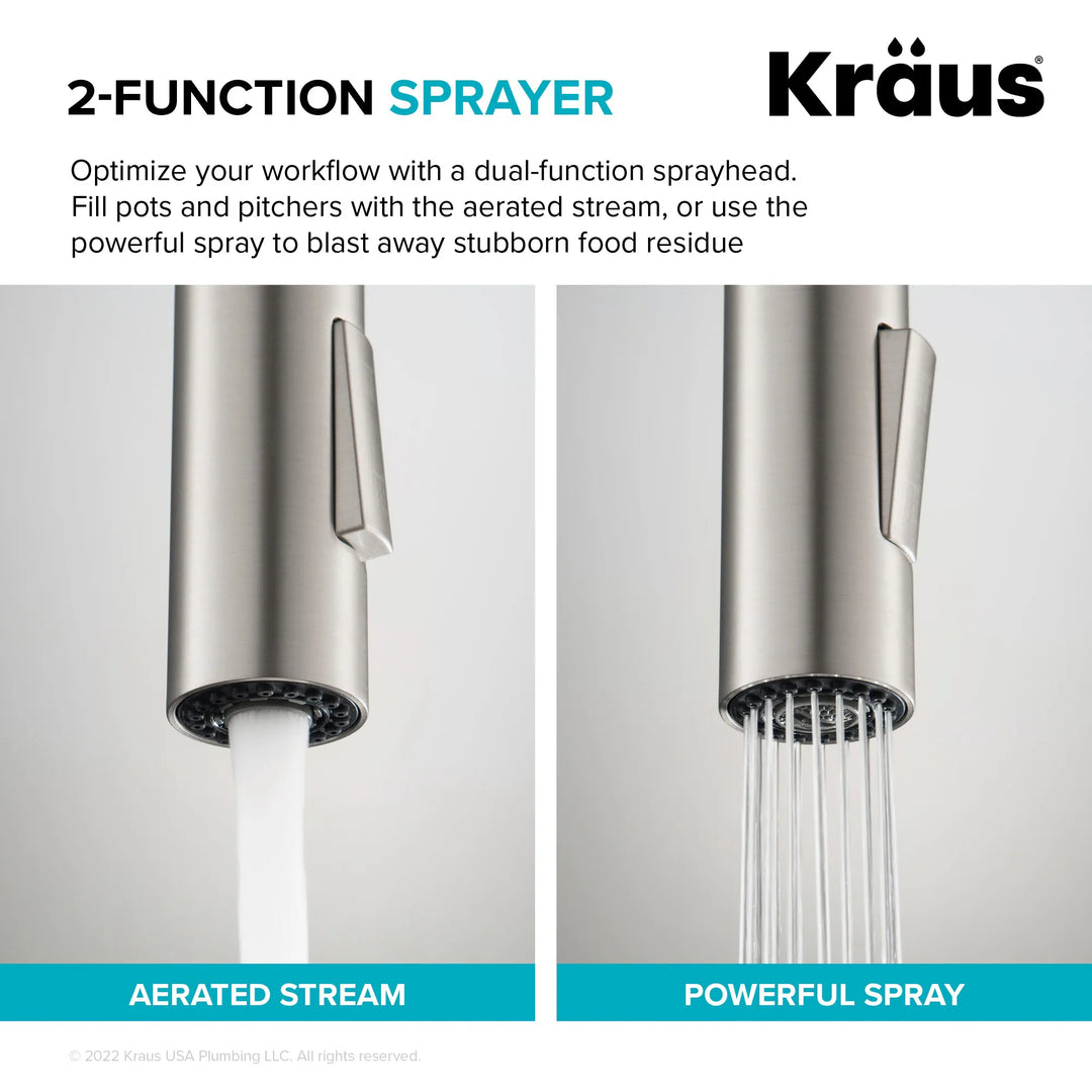 2-Function 1-Handle 1-Hole Pulldown Sprayer Brass Kitchen Faucet