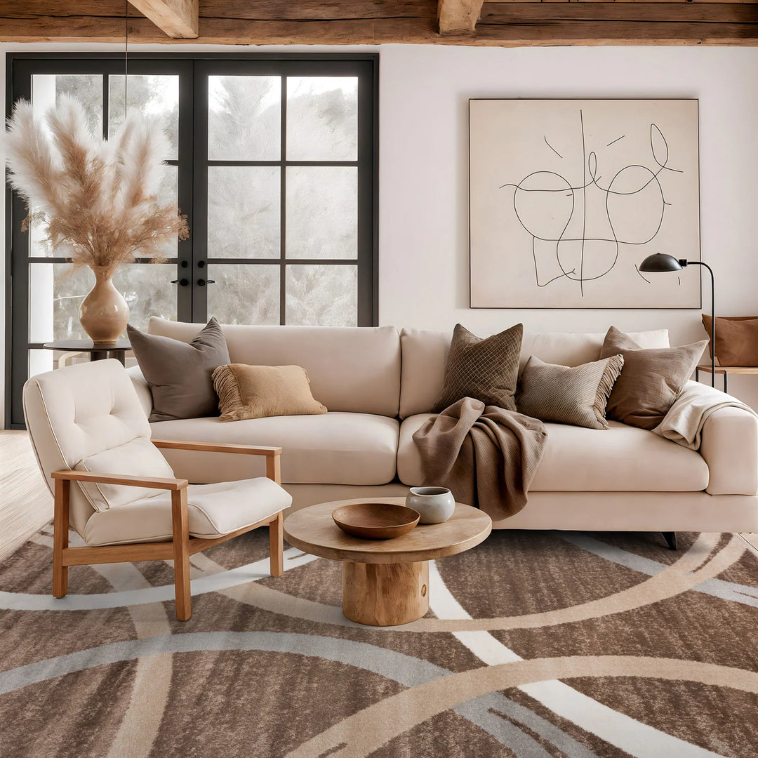 Contemporary Abstract Circles Design Area Rug