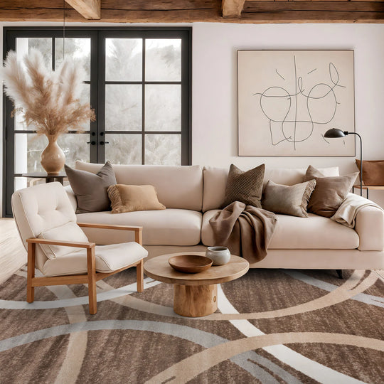 Contemporary Abstract Circles Design Area Rug