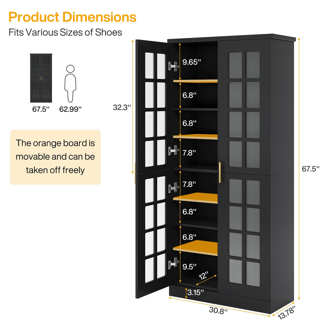 9-Tier Shoe Cabinet with Adjustable Shelves and Doors (71 Inches)