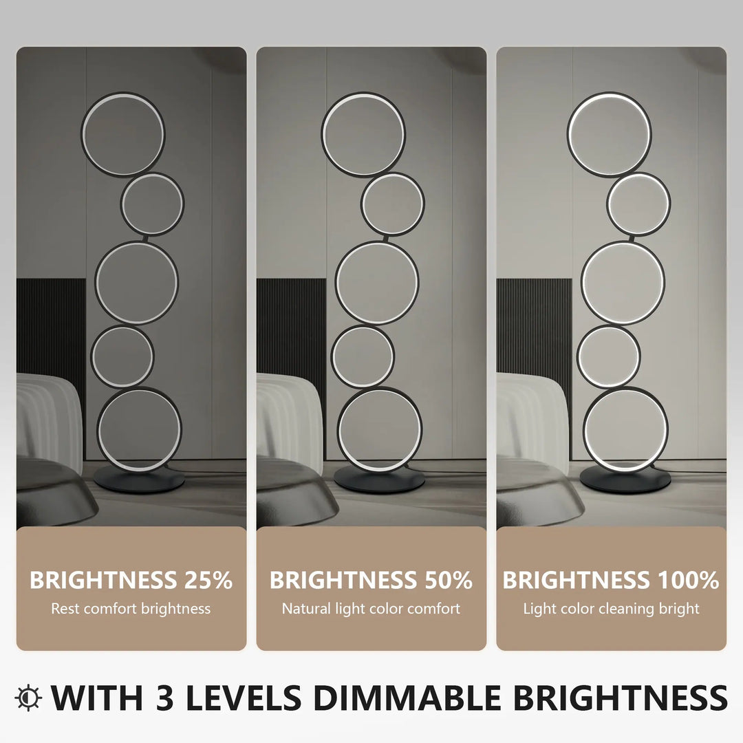 LED Modern Dimmable Floor Lamp, 3 Way Bright Corner Stand Lamp with 5-Ring for Living Room