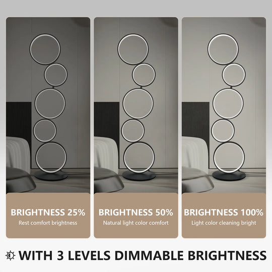 LED Modern Dimmable Floor Lamp, 3 Way Bright Corner Stand Lamp with 5-Ring for Living Room