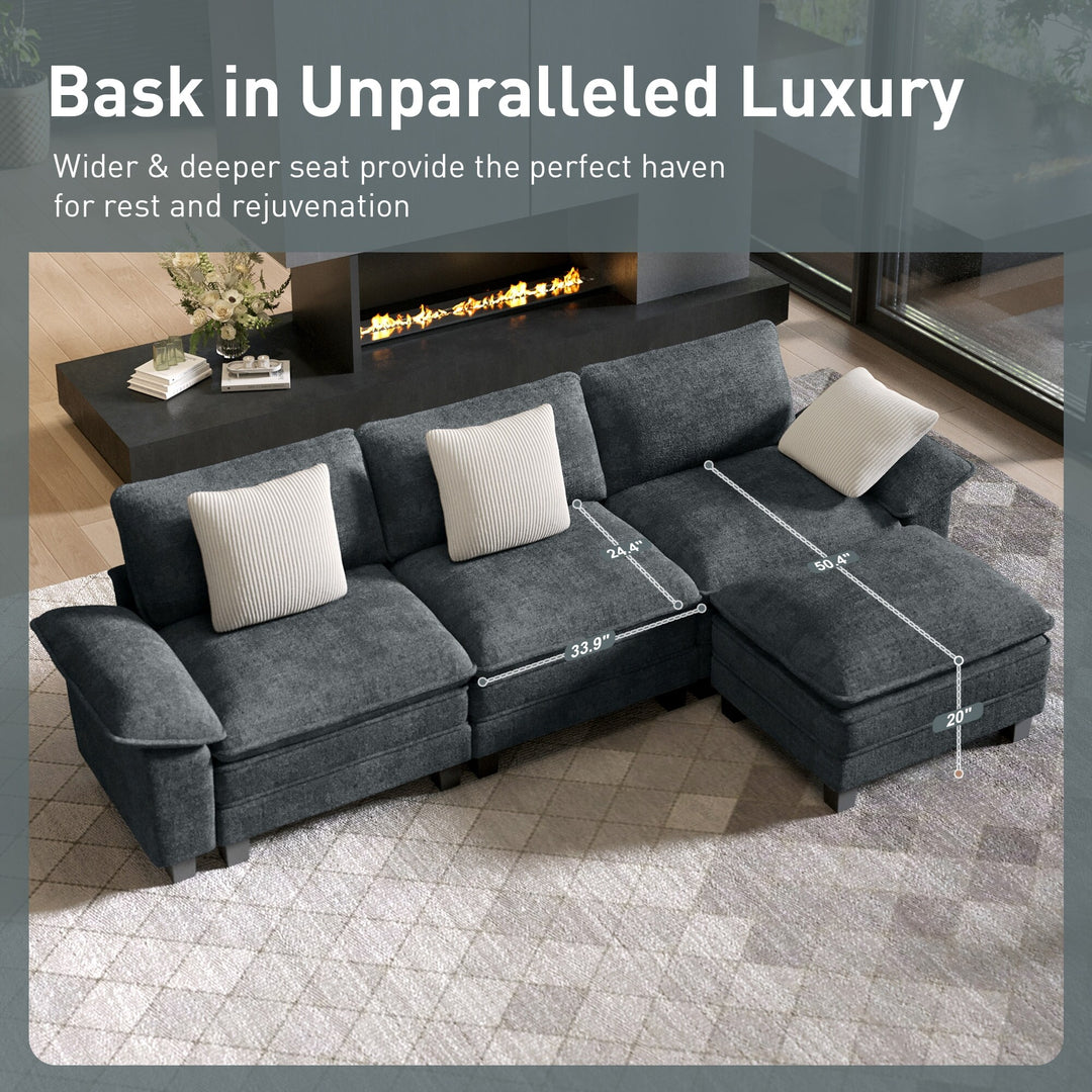 Cloud Modular Deep Seat Sofa, Chenille or Corduroy Sectional Couch with Removable Arms, 1–4 Seater