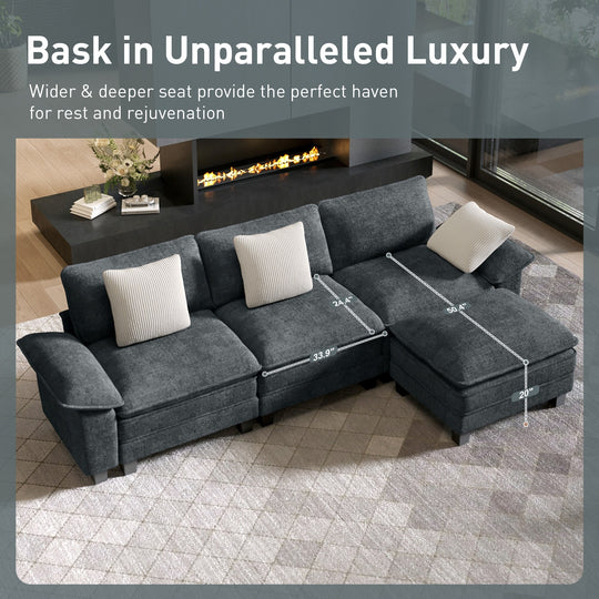 Cloud Modular Deep Seat Sofa, Chenille or Corduroy Sectional Couch with Removable Arms, 1–4 Seater
