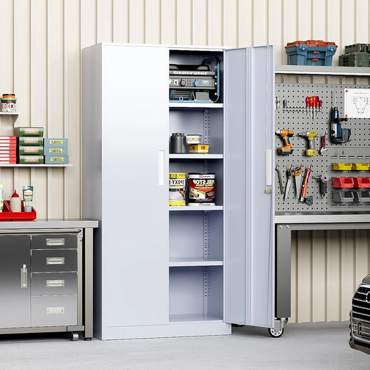 71'' H Metal Garage Storage Work Cabinet with Locking Doors and Adjustable Shelves