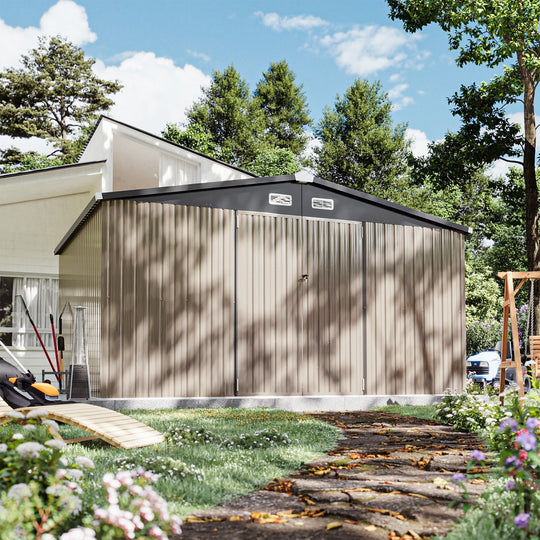Outdoor Metal Storage Shed with Subfloor Channels ,Lockable Door, Vents for Patio