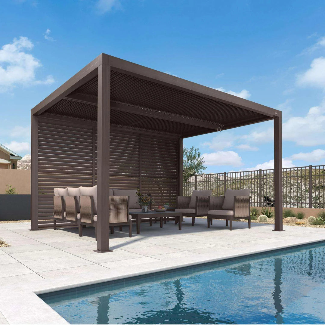 Bronze Louvered Pergola with Adjustable Roof for Deck Backyard Garden Hardtop Gazebo