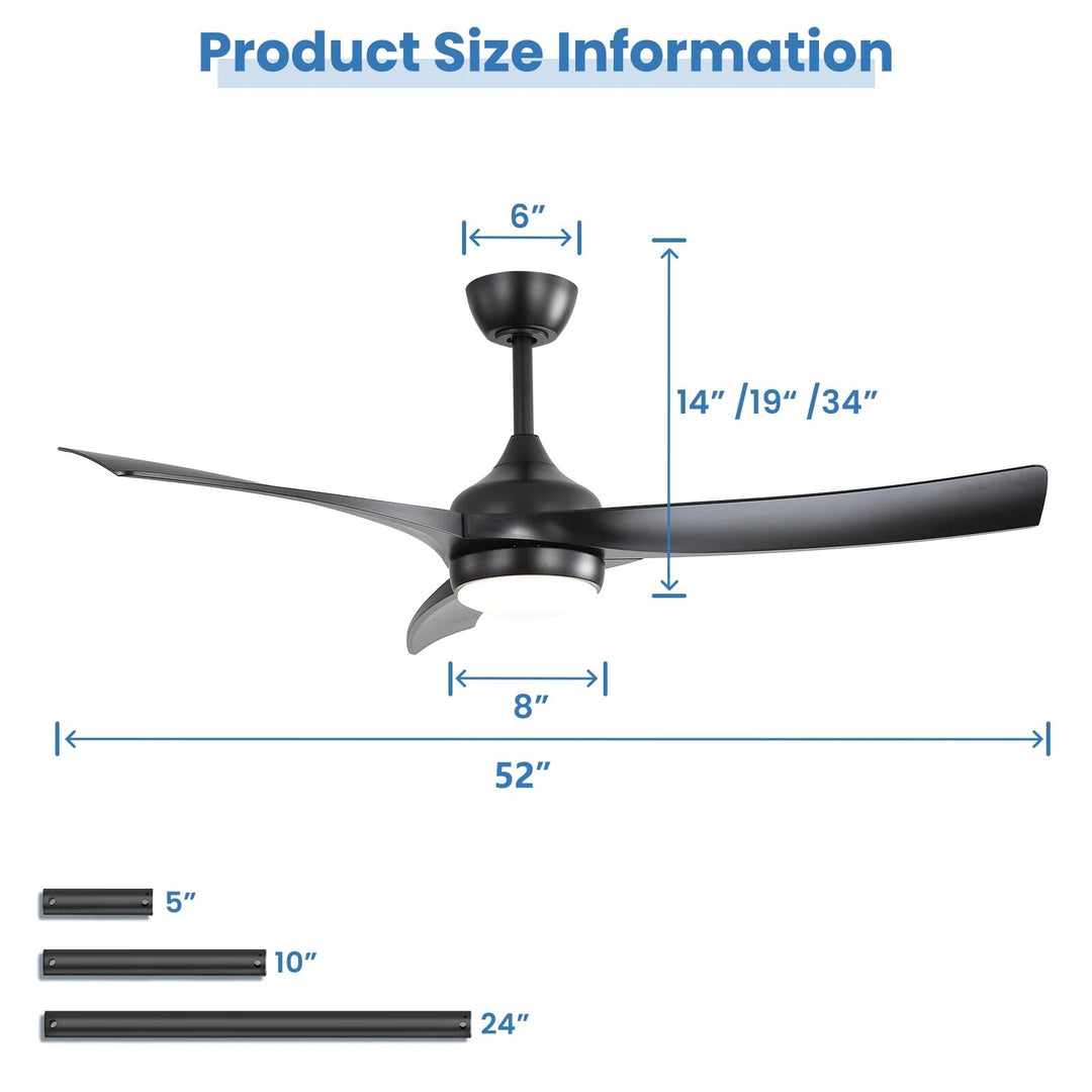 Sofucor 52/60 Inch Ceiling Fan with Integrated LED Light and Remote Control Quiet DC Motor