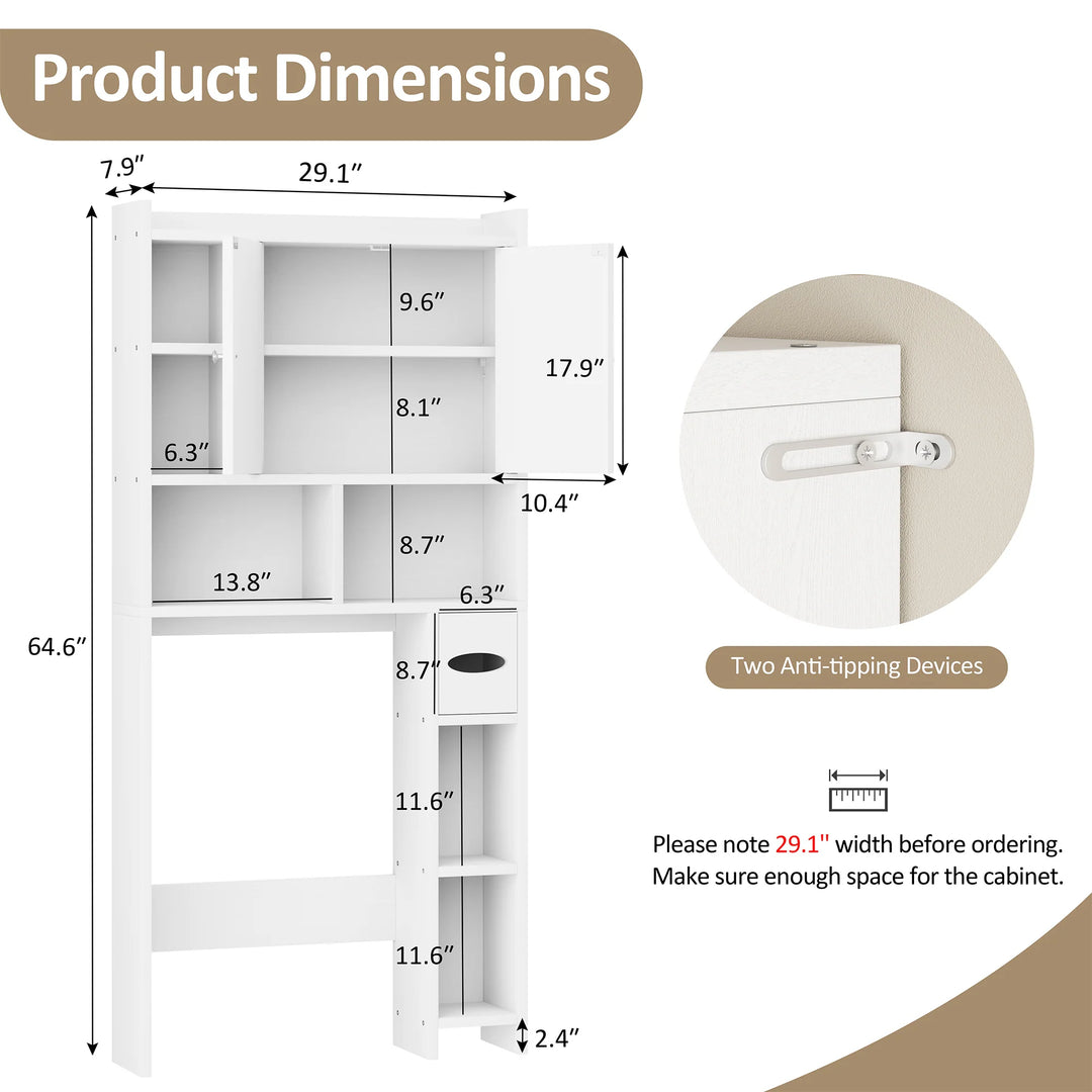 Over-The-Toilet Bathroom Storage Cabinet with Tissue Holder