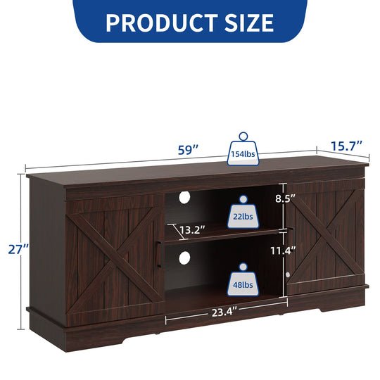 Farmhouse TV Stand with Barn Door Media Console Entertainment Center with Storage Cabinets