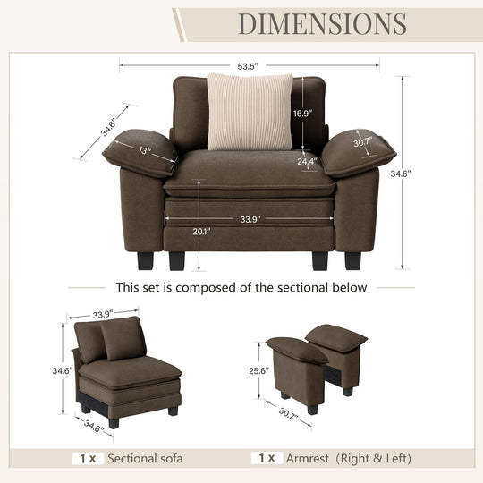 Cloud Modular Deep Seat Sofa, Chenille or Corduroy Sectional Couch with Removable Arms, 1–4 Seater